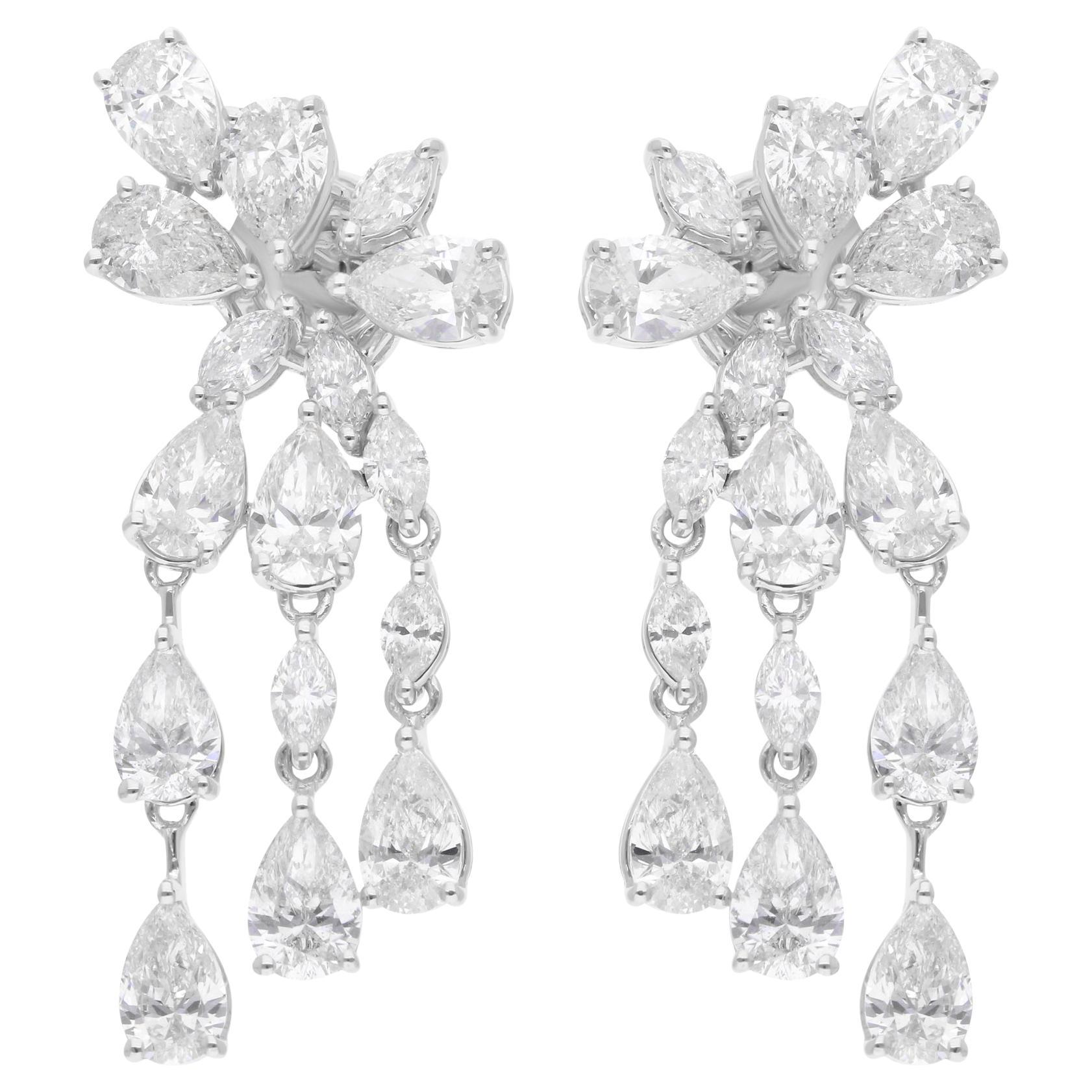 7.40 Carat SI Clarity HI Color Multi Shape Diamond 18 Karat White Gold Earrings