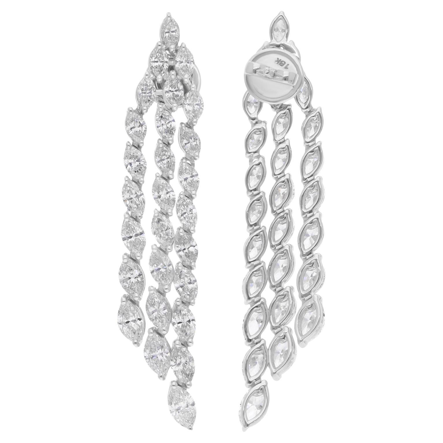 Boucles d
oreilles chandelier en diamant taille brillant de 7,53 carats SI/H en or blanc 18 carats