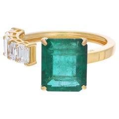 Esmeralda zambiana real Anillo puño Diamante SI Claridad HI Color Oro amarillo 14 quilates