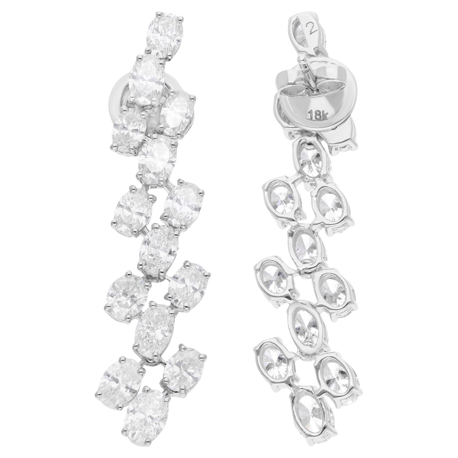 5.89 Carat SI/H Oval Shape Diamond Dangle Earrings 14 Karat White Gold Jewelry