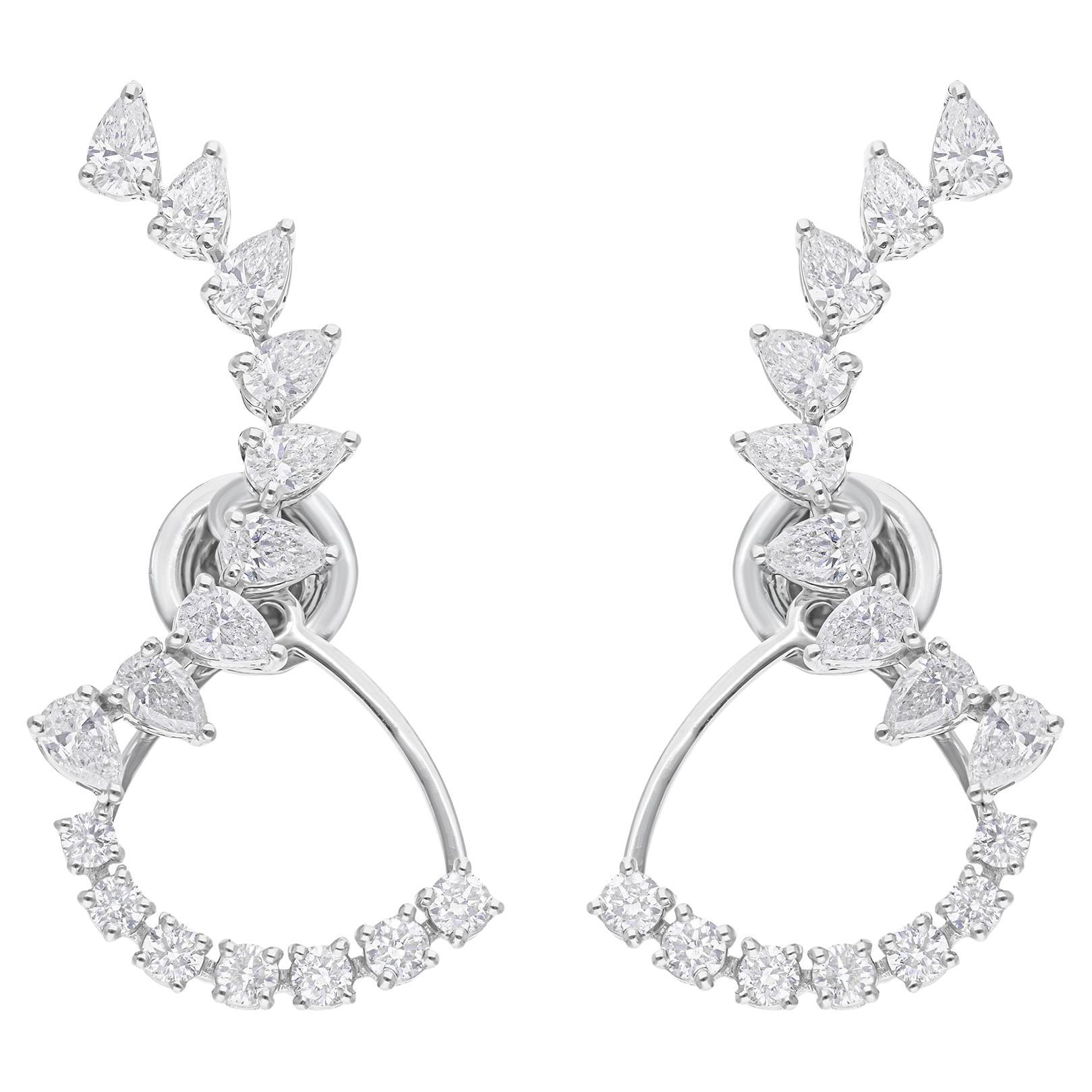 2 Karat SI Reinheit HI Farbe runder Diamant 14 Karat Weißgold Jacke Ohrringe