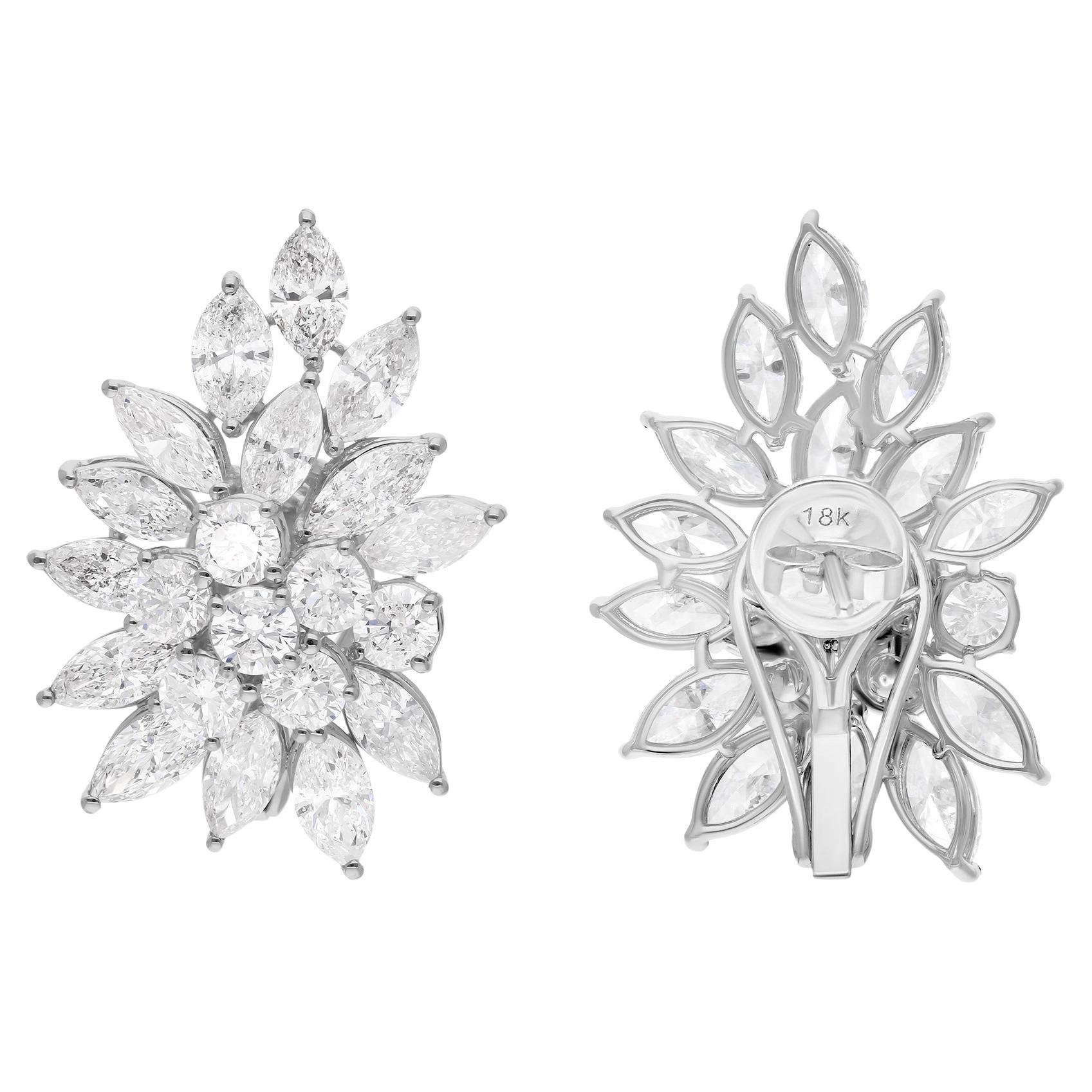 9,93 Carati SI/H Orecchini di diamanti rotondi marquise in oro bianco 14 carati Gioielli di pregio