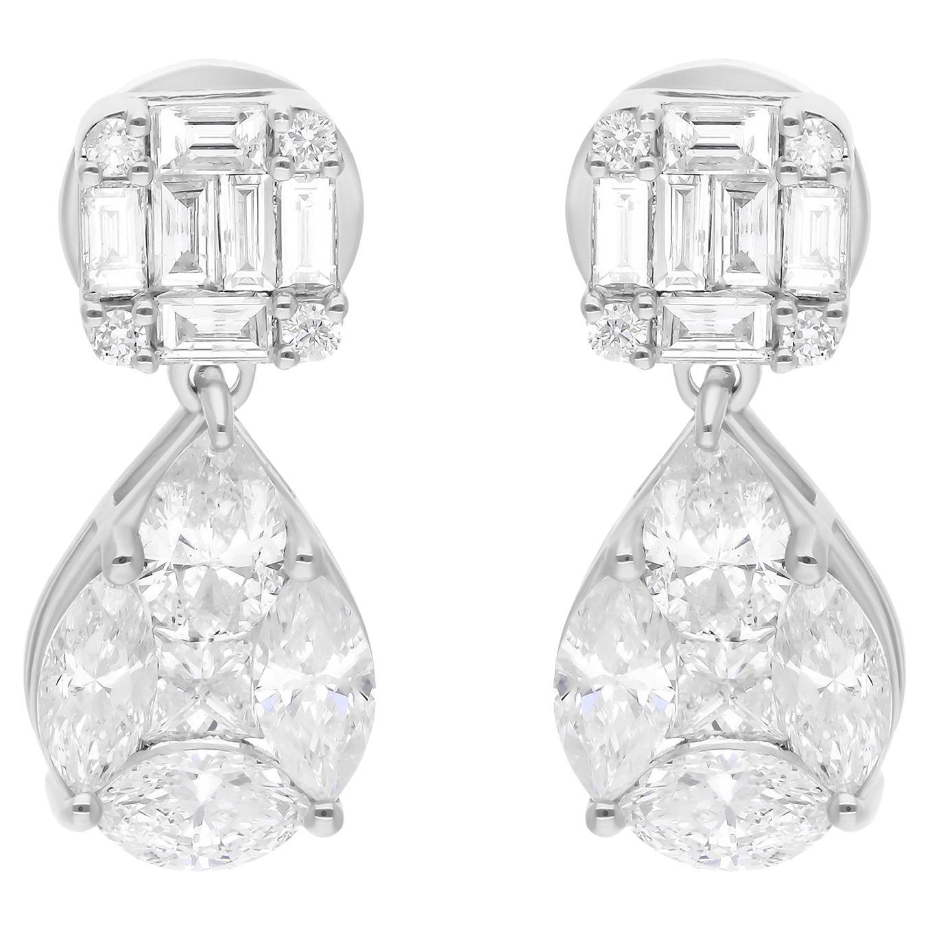 Orecchini fini con diamante naturale a forma multipla da 2,37 carati SI/H, oro bianco 14 carati