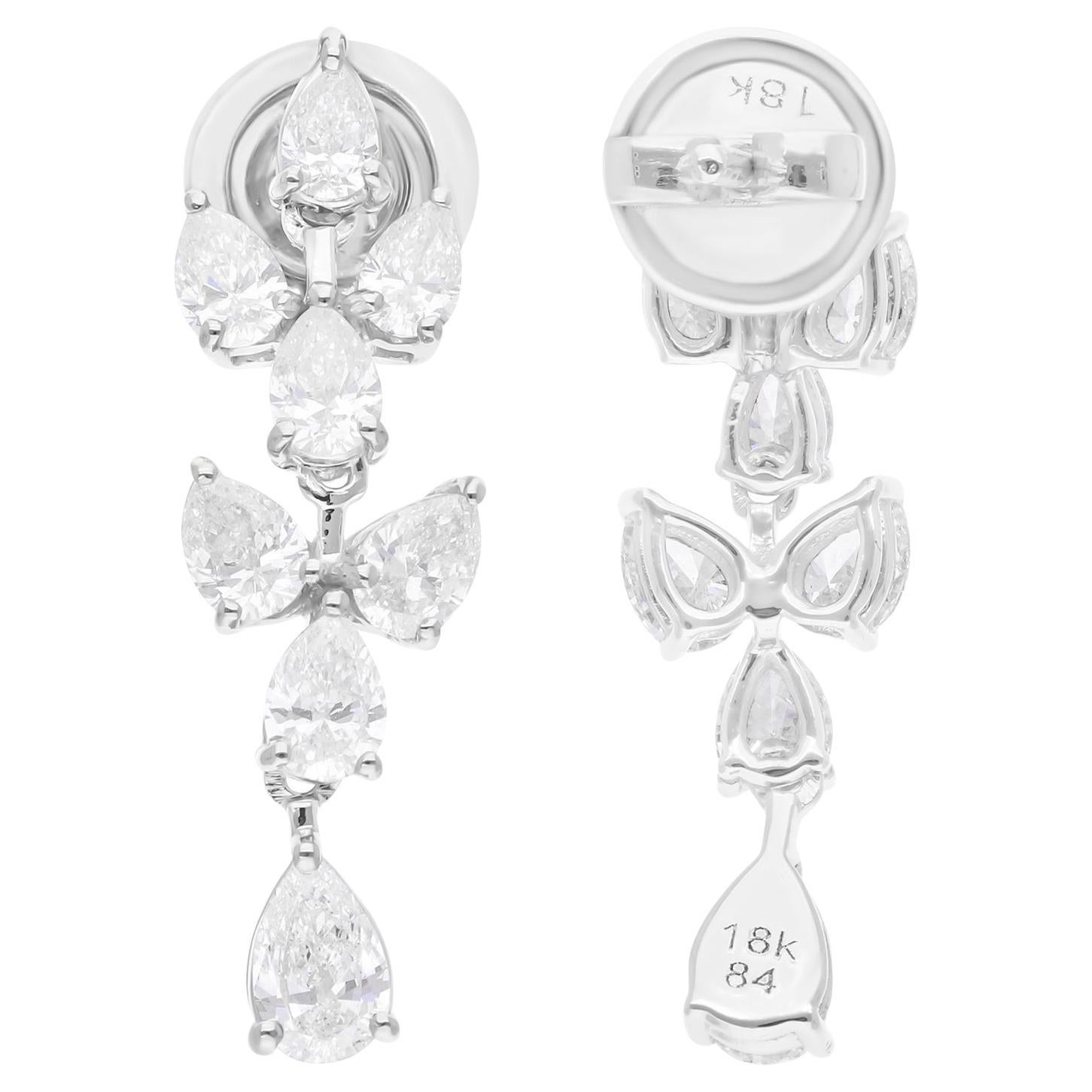 Boucles d
oreilles pendantes en or blanc 18 carats avec diamant poire taille brillant de 1,95 carat SI/H