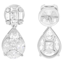 Pendientes finos de diamantes multiforma SI/H naturales de 2,37 quilates y 10 quilates de oro blanco