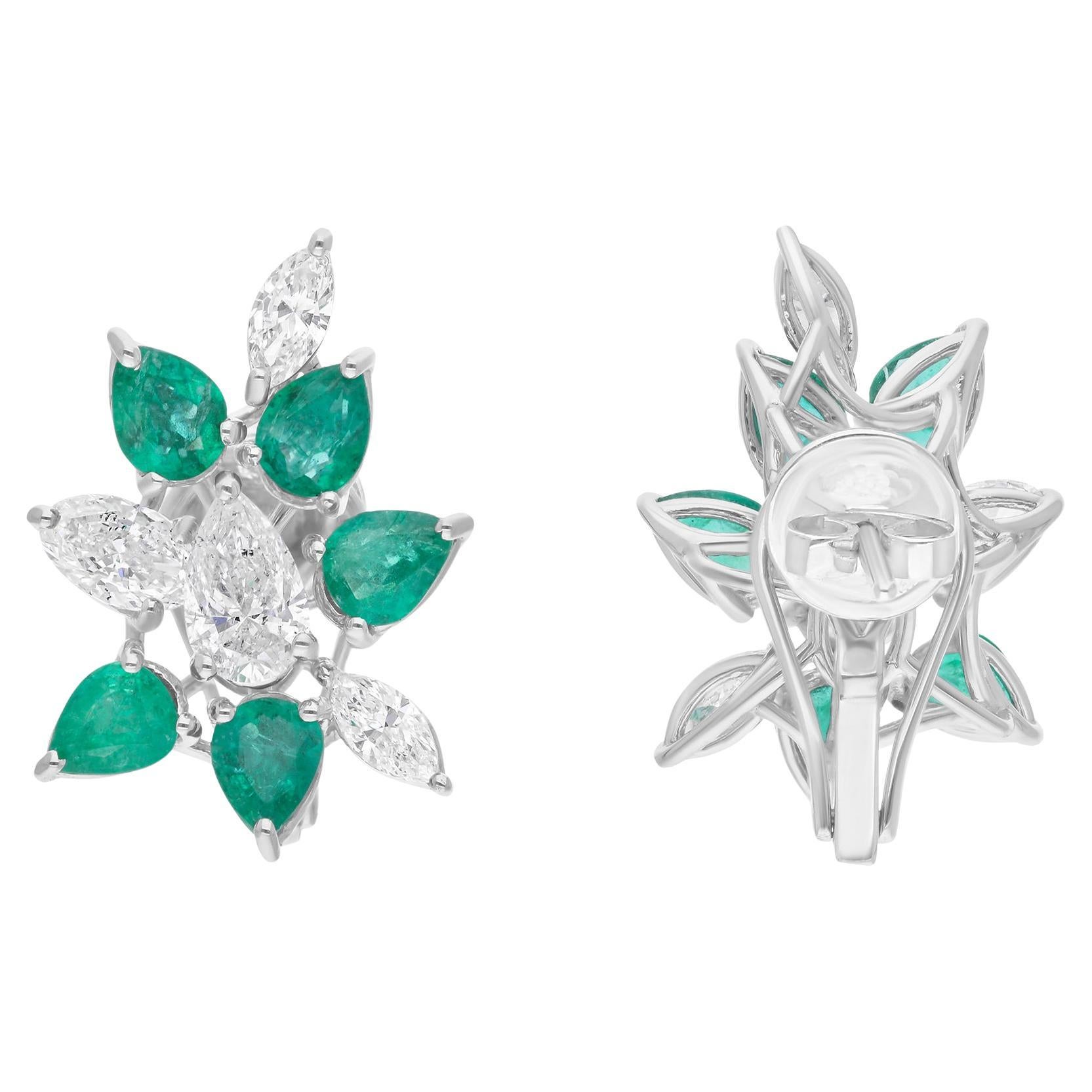 Orecchini di smeraldo dello Zambia SI/H Brilliante Diamante Oro Bianco 10 Karati Gioielli