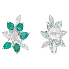 Zambianische Smaragd-Ohrringe SI/H Brillantschliff Diamant 10 Karat Weißgold Schmuck