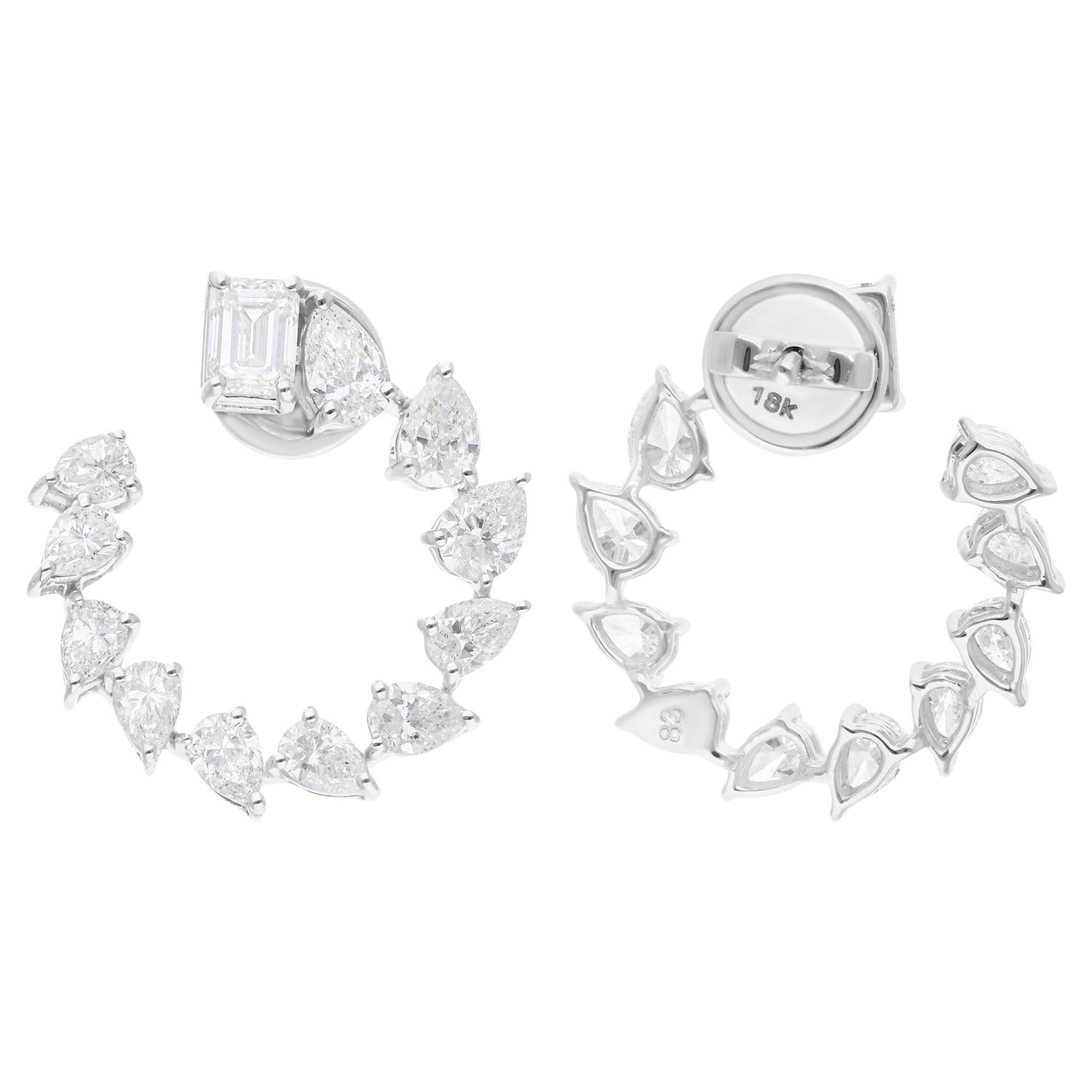 3.68 Carat SI/H Pear Emerald Cut Earrings 10 Karat White Gold Jewelry