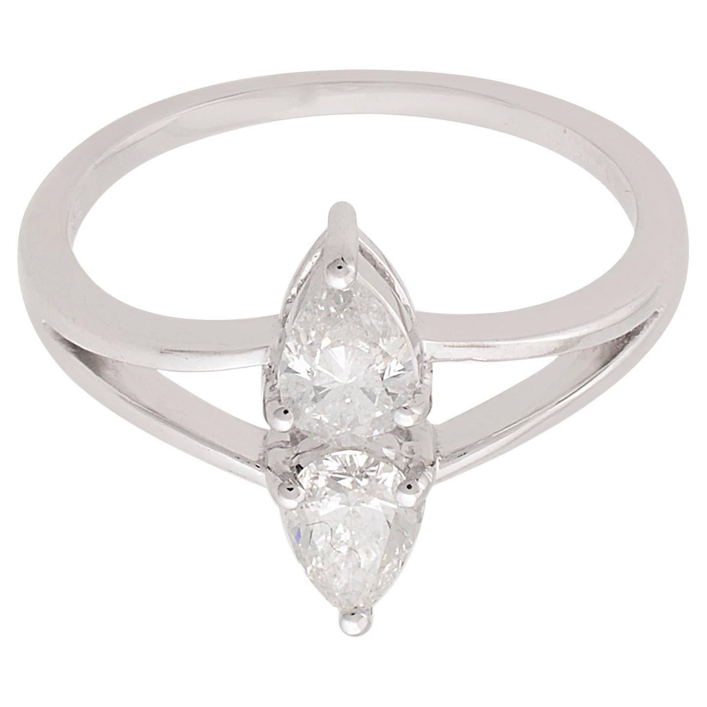 0.63 Carat SI/H Pear Shape Brilliant Cut Diamond Ring 14k White Gold Jewelry
