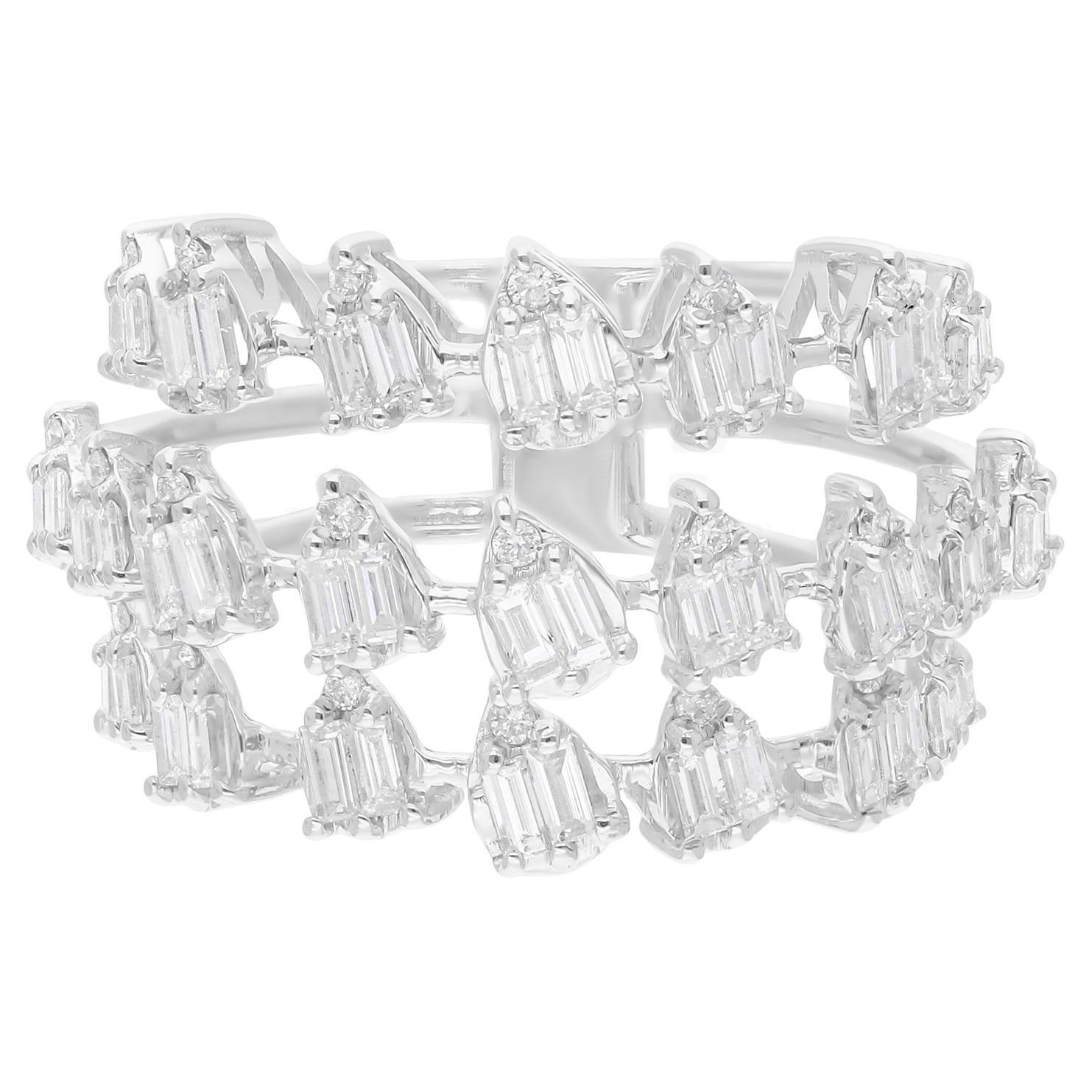 1,10 Karat SI Reinheit H Farbe Diamant Cocktail-Ring 14 Karat Weißgold Schmuckschmuck