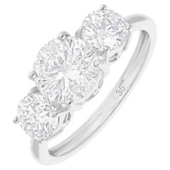 Anillo real de tres diamantes talla brillante redonda SI/H de 2,63 quilates y 14 quilates de oro blanco