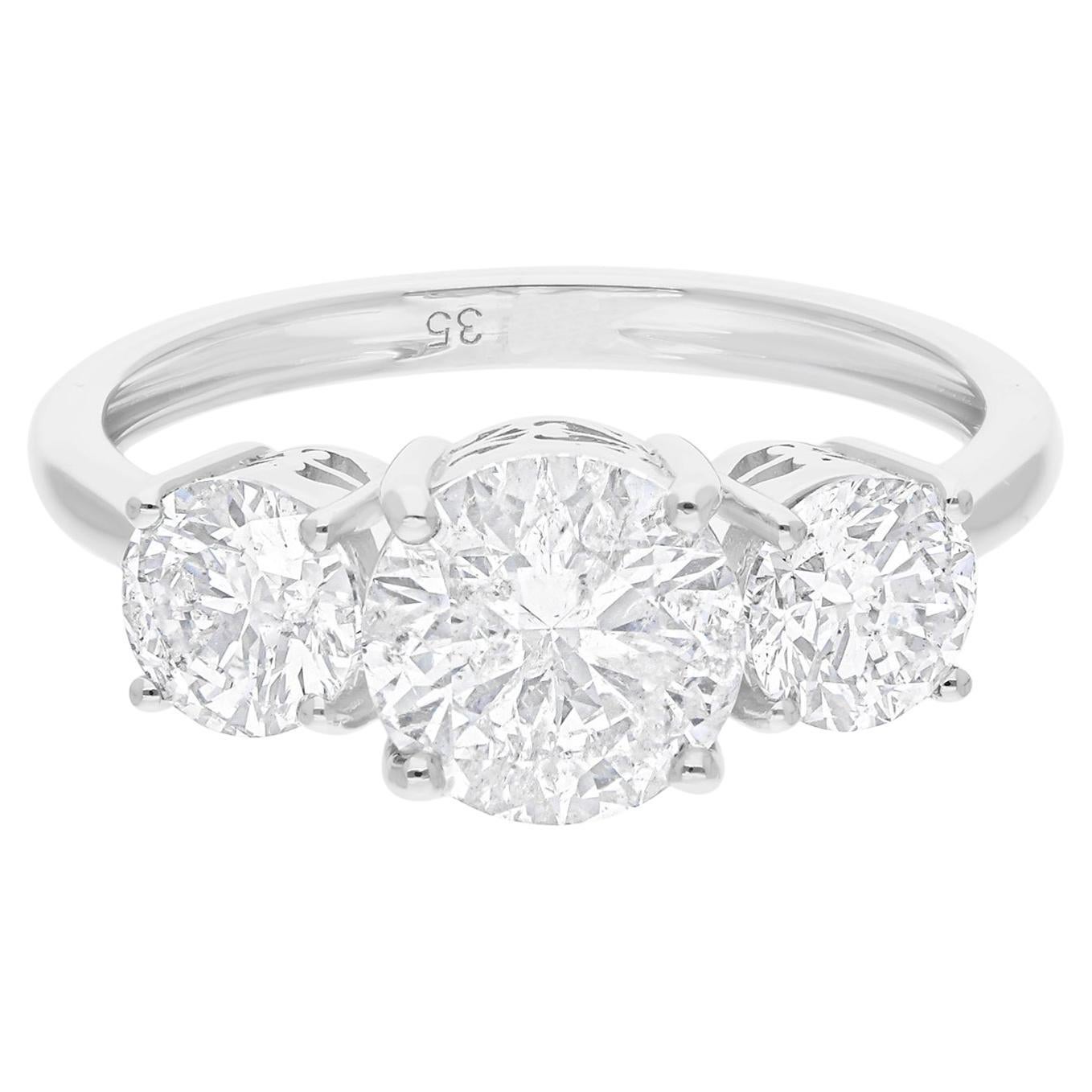 Echter 2,63 Karat SI/H Runder Brillantschliff Drei Diamanten Ring 14 Karat Weißgold