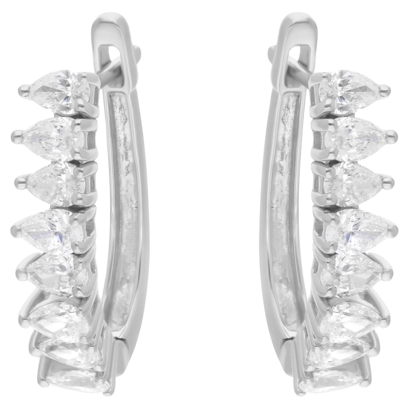 Créoles en or blanc 18 carats avec diamants poire de 1,38 carat de pureté SI de couleur hi-colore