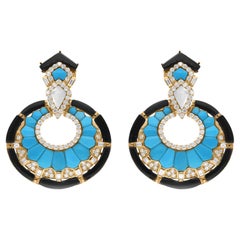 Arizona Türkis Edelstein Ohrringe SI/H Diamant 14 Karat Gelbgold Schmuck