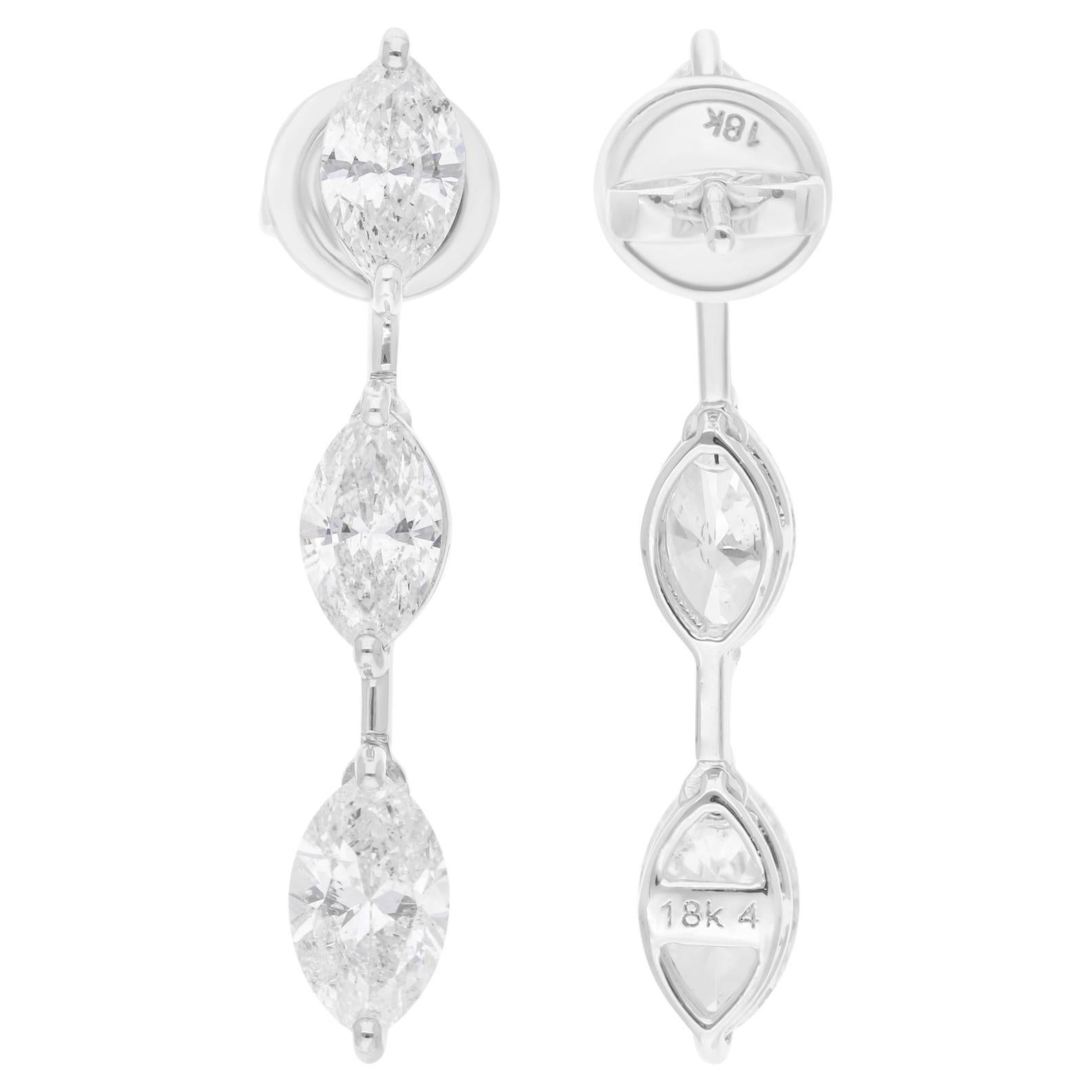 Real 3.45 Carat SI/H Marquise Brilliant Cut Diamond Earrings 18 Karat White Gold
