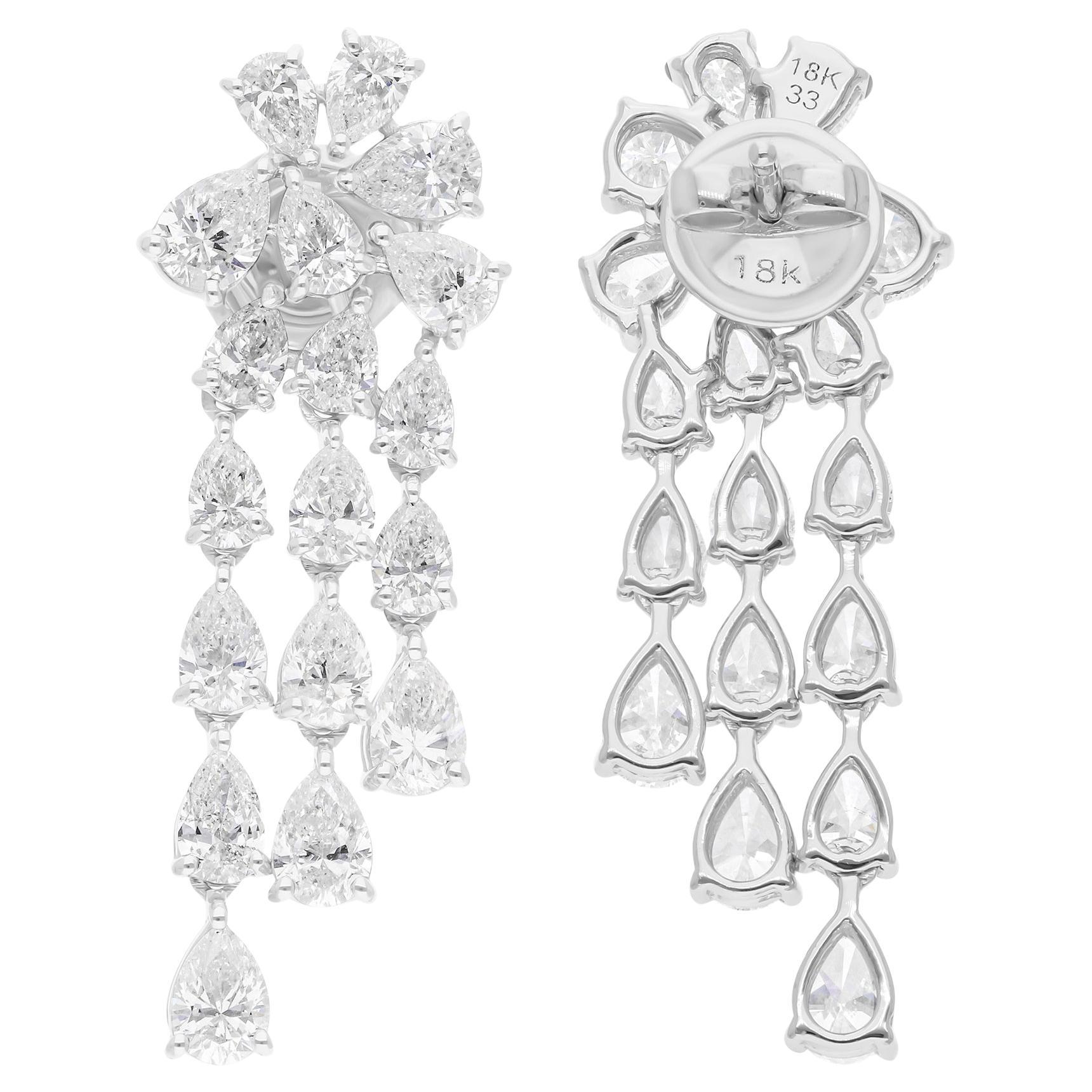 5 Karat SI/H birnenförmige Brillantschliff Diamant-Kronleuchter-Ohrringe 14 Karat Weißgold