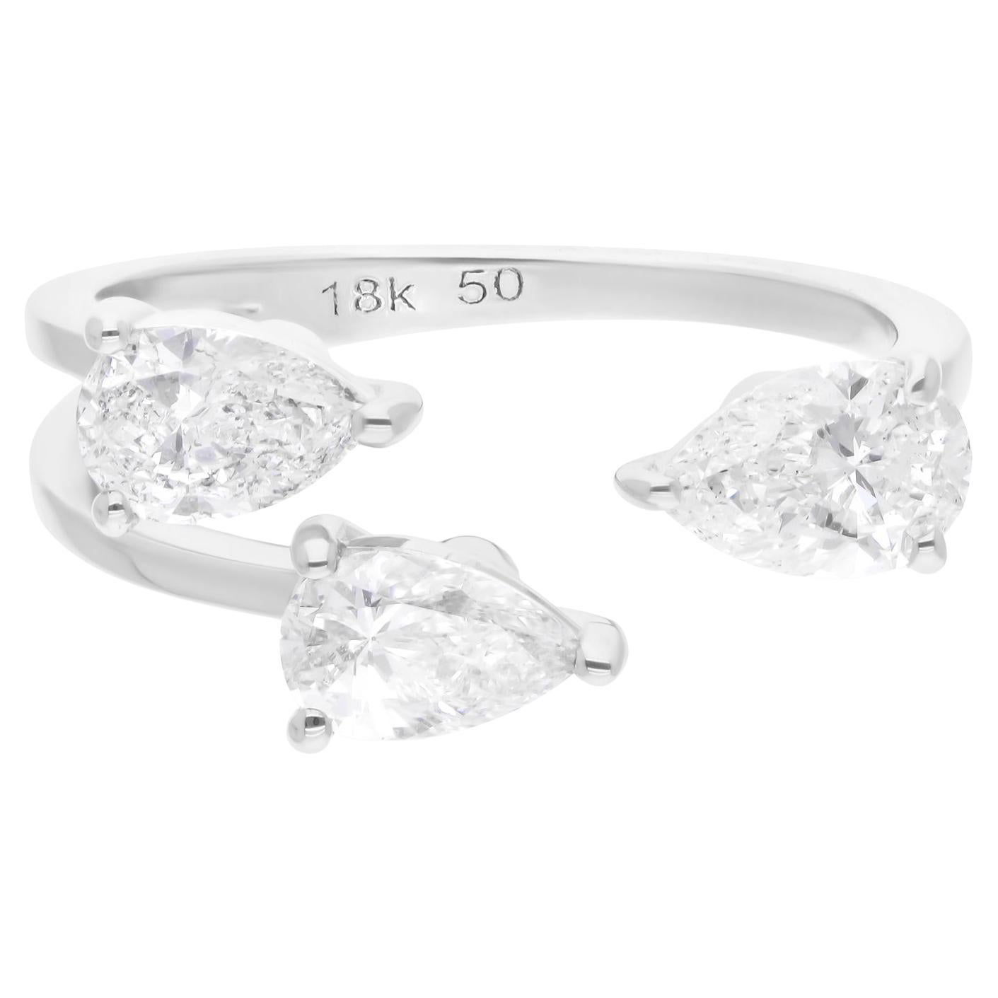 Anillo de puño de diamante pera de 1,43 quilates, claridad SI y color HI, oro blanco de 18 quilates en venta