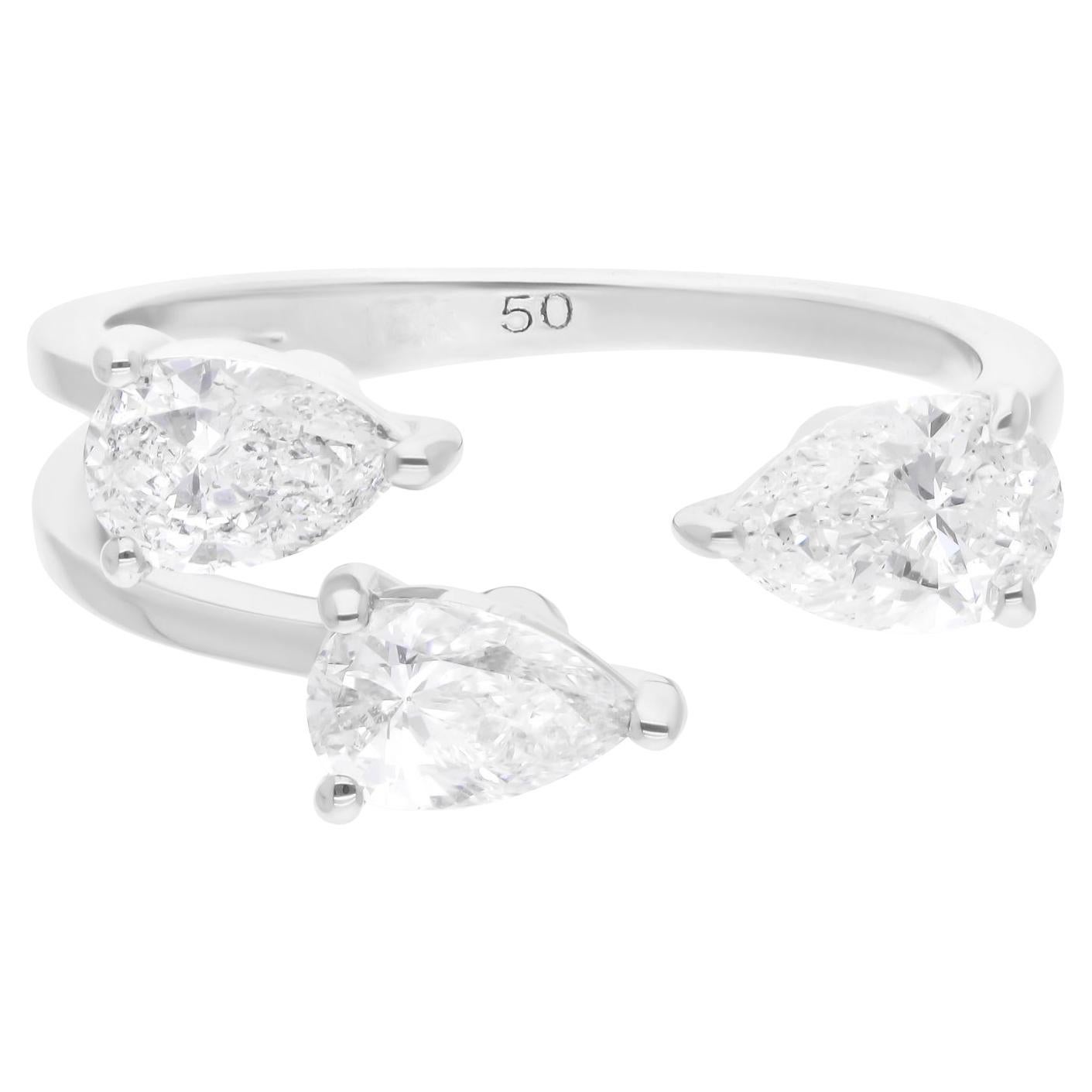 Anillo de puño de diamante pera de 1,43 quilates con claridad SI y color HI de oro blanco de 14 quilates