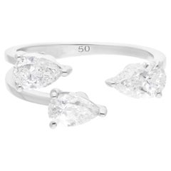 Bague manchette en or blanc 14 carats avec diamant poire de 1,43 carat de pureté SI de couleur hi-colore