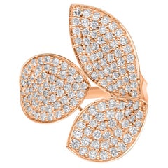1.45 Carat SI/H Round Brilliant Cut Diamond Leaf Ring 18 Karat Rose Gold Jewelry