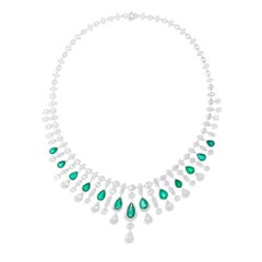 Birne Sambia Smaragd Edelstein Halskette SI/H Diamant 14 Karat Weißgold Schmuck