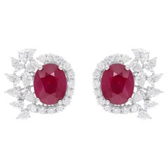 Orecchini di rubini ovali SI/H Diamante rotondo taglio brillante Gioielli in oro bianco 14 carati