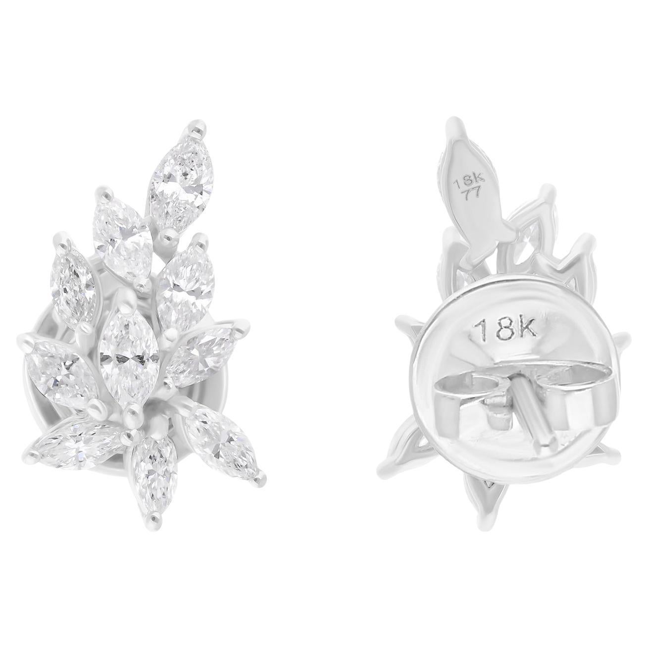 Pendientes auténticos de diamantes talla brillante marquesa SI/H de 0,90 quilates y oro blanco de 18 quilates