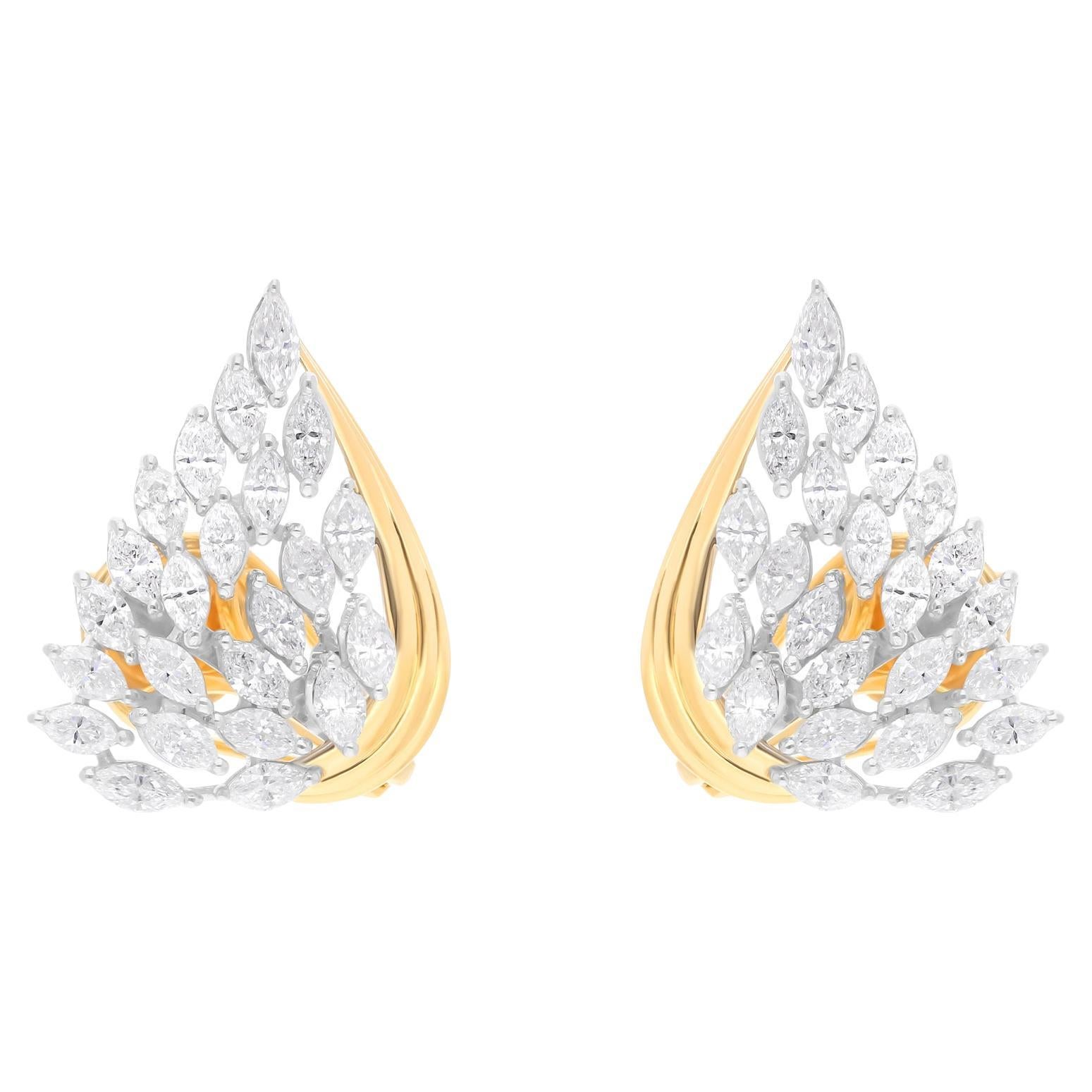 2,20 Karat SI/H Marquise Brillant Diamantfeder Ohrringe 18 Karat Gelbgold