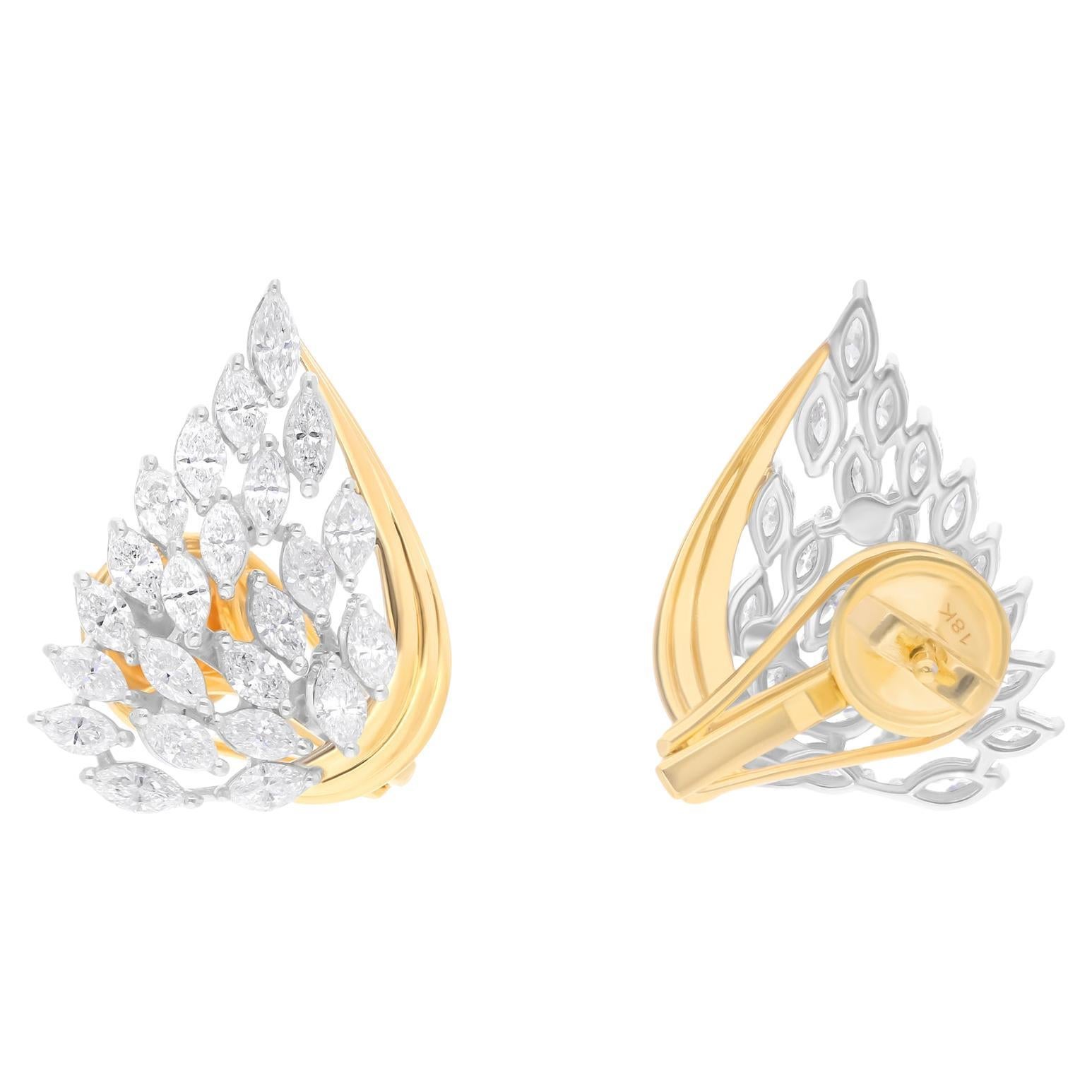 Orecchini con piume di diamanti da 2,20 carati SI/H Marquise Brilliante Oro giallo 14 carati