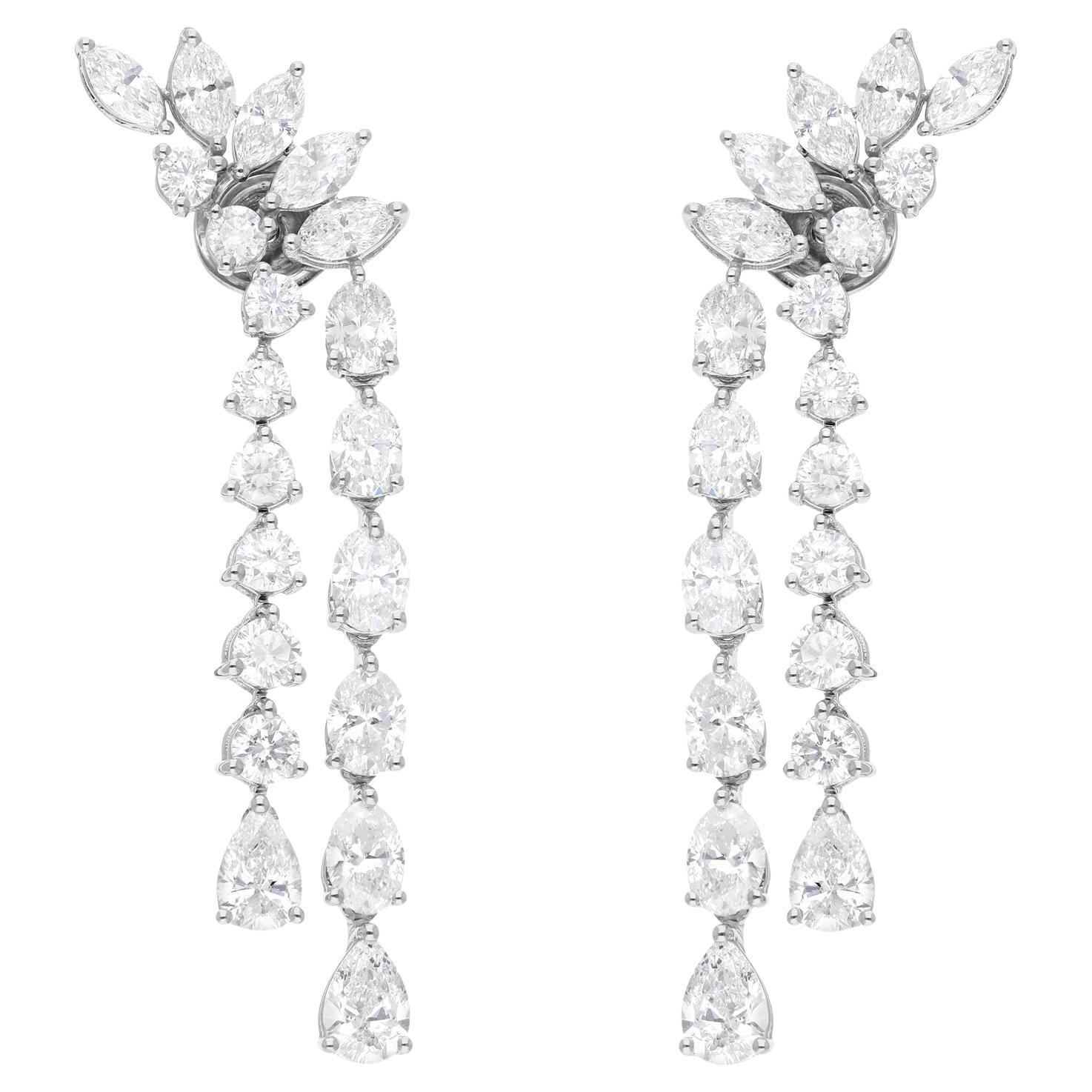 SI Clarity HI Color Multi Shape Diamond Fine Dangle Earrings 14 Karat White Gold