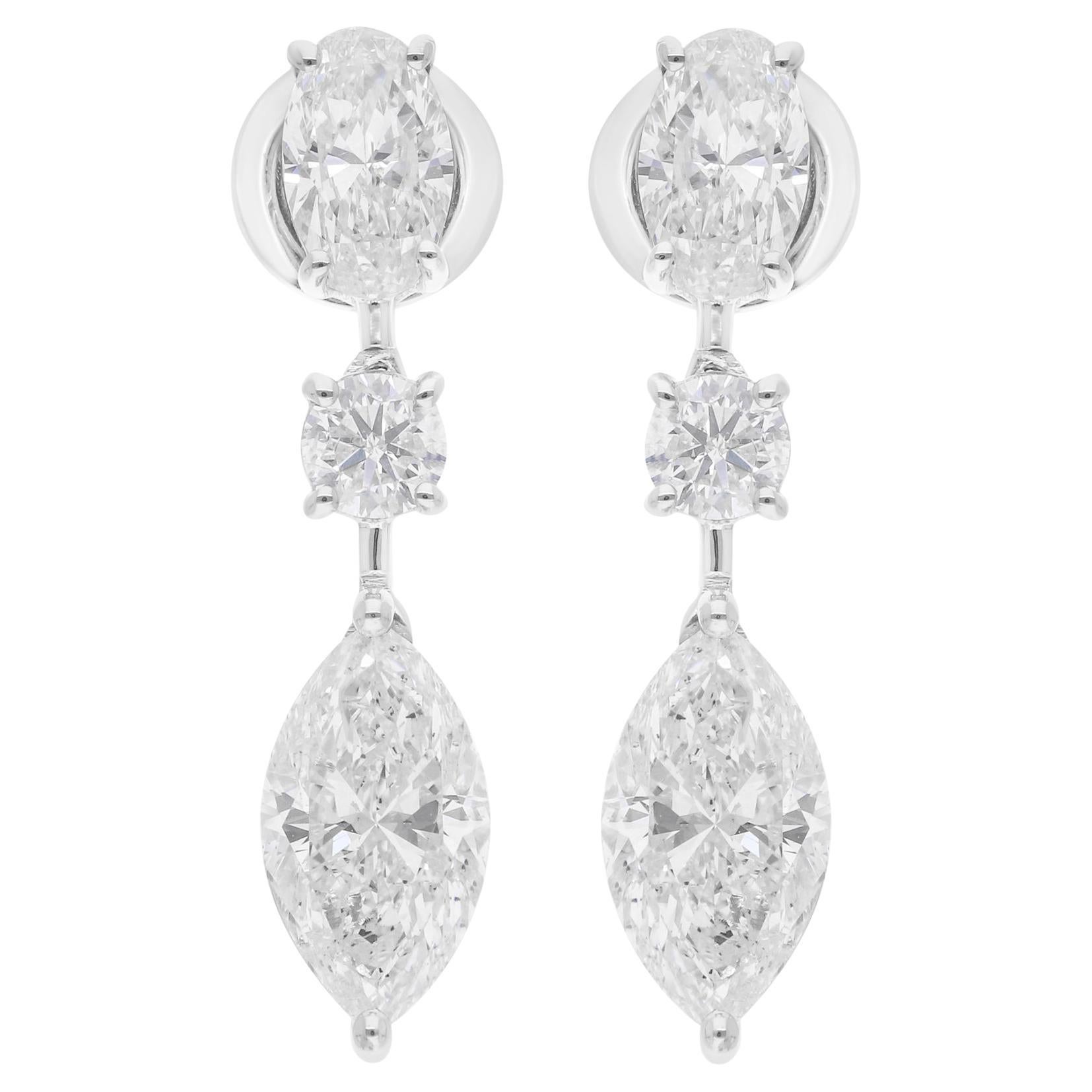 Pendientes de diamantes redondos ovalados marquesa SI/H de 4,71 quilates Joyas de oro blanco de 18 quilates en venta