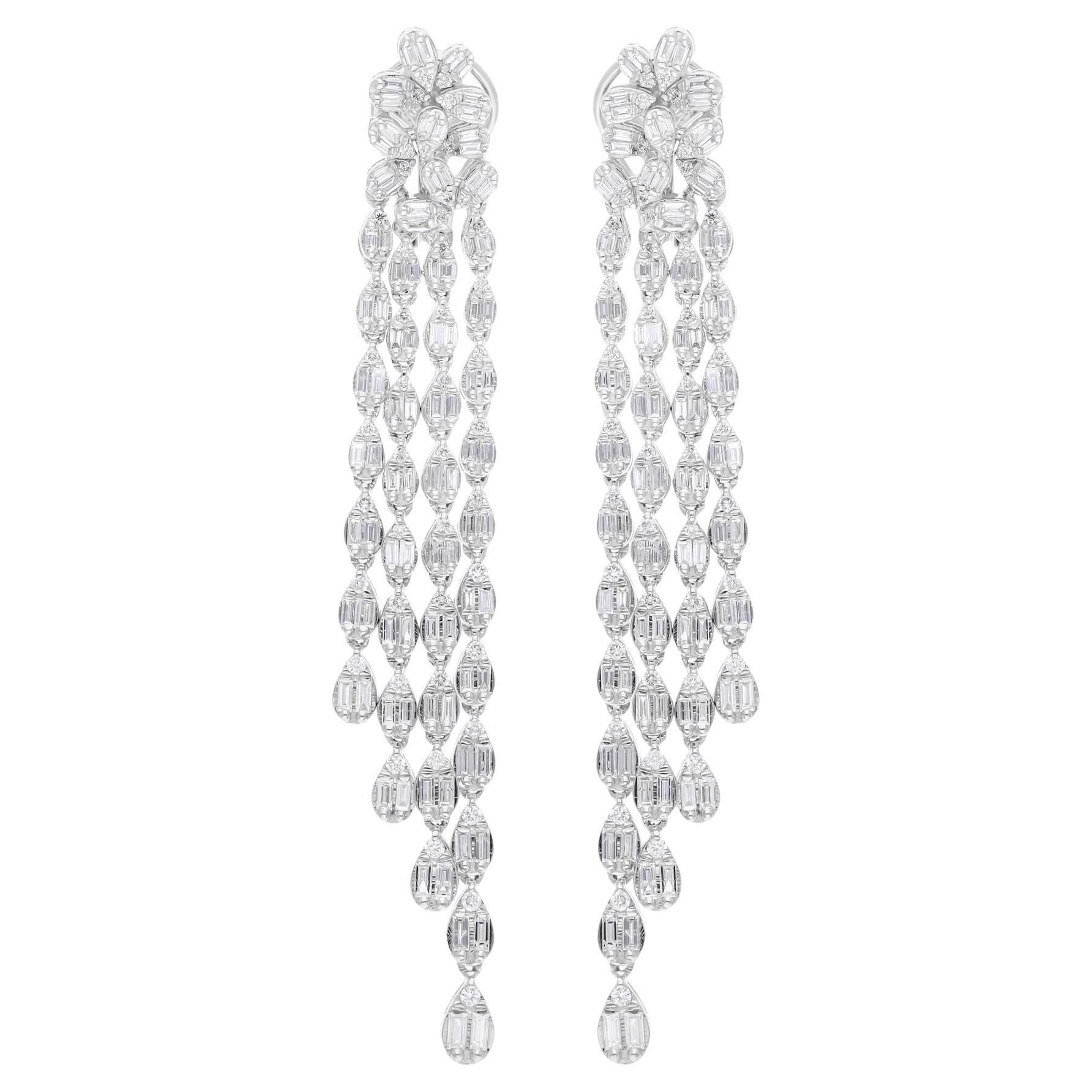 1,35 Karat SI/H Baguette-Diamant-Kronleuchter-Ohrringe 14 Karat Weißgold