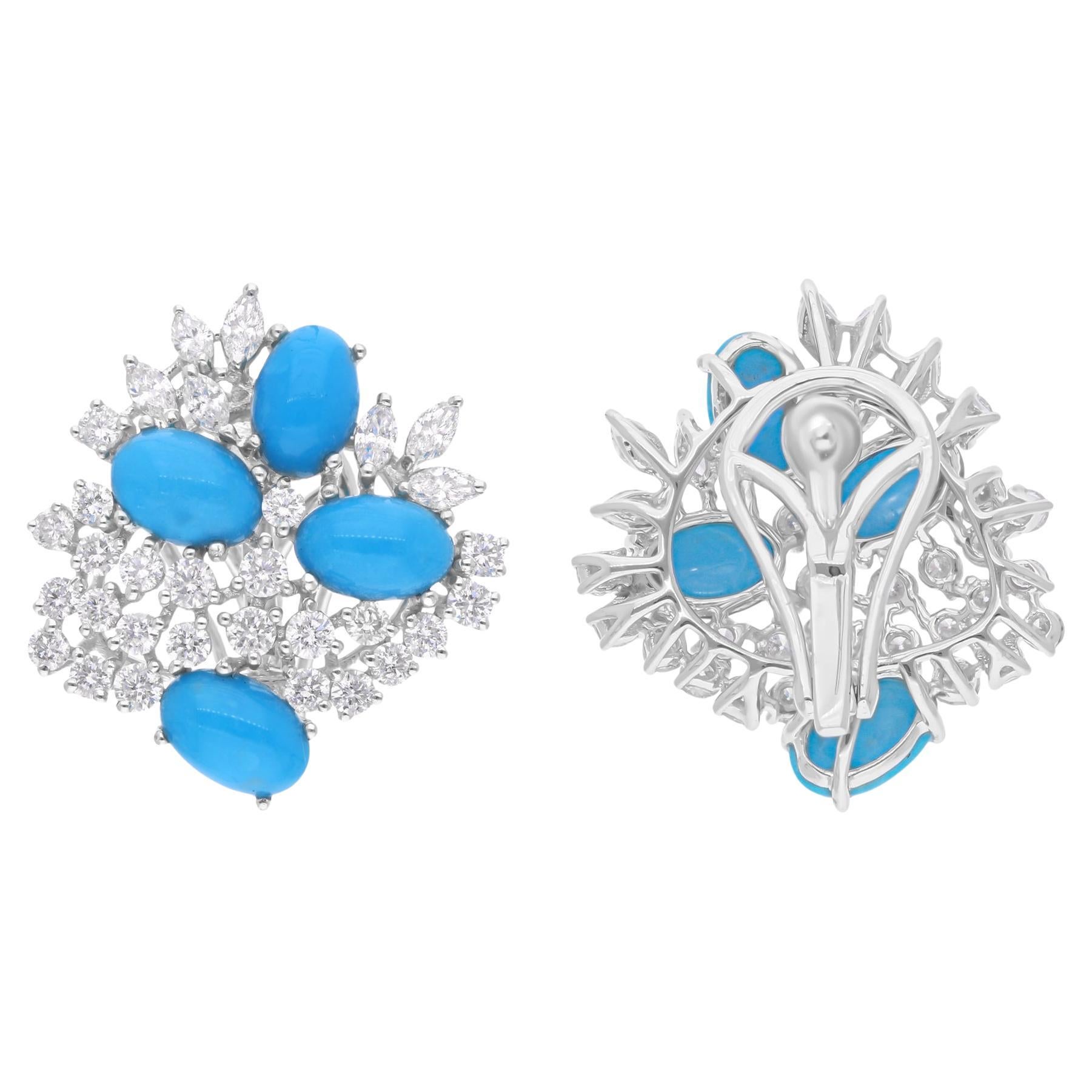 Pendientes Ovalados de Turquesa Arizona SI Claridad HI Color Diamante Oro Blanco 14 Kilates en venta