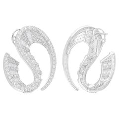7.40 Carat SI/H Baguette Brilliant Cut Diamond Designer Earrings 18k White Gold