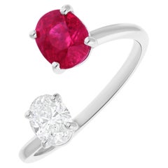 Ovaler Rubin Wickel-Manschettenring SI Reinheit HI Farbe Diamant 18 Karat Weißgold Schmuck