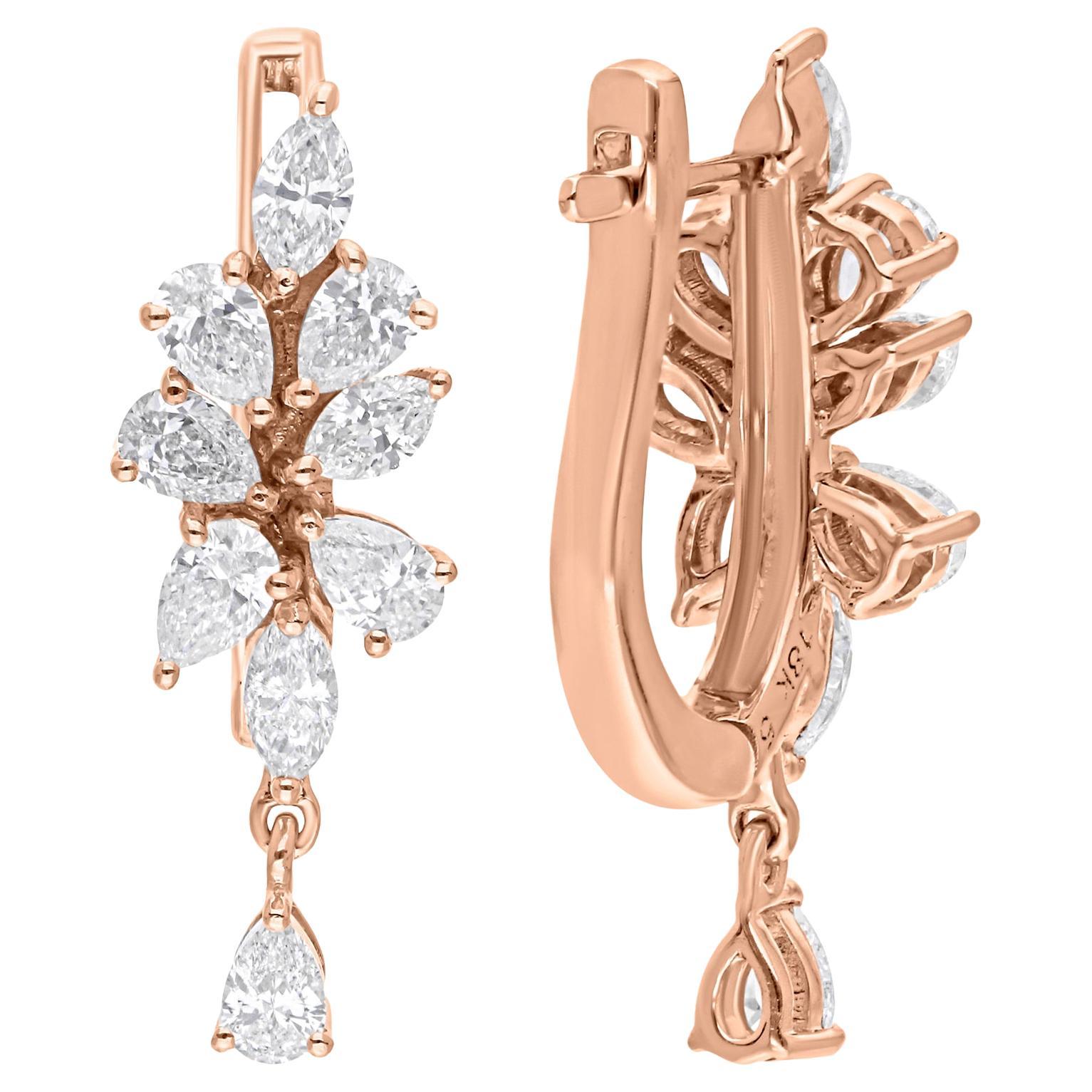 Boucles d
oreilles pendantes en or rose 18 carats, diamant taille poire brillant de 1,43 carat SI/H