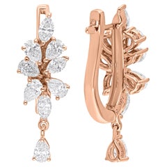 Boucles d
oreilles pendantes en or rose 18 carats, diamant taille poire brillant de 1,43 carat SI/H