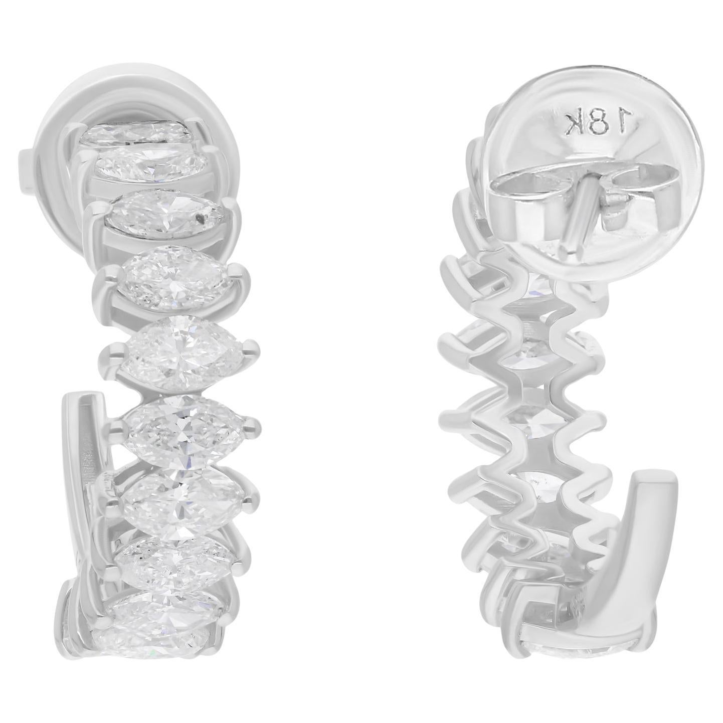 2.05 Carat SI/H Marquise Diamond Hoop Earrings 18 Karat White Gold Fine Jewelry