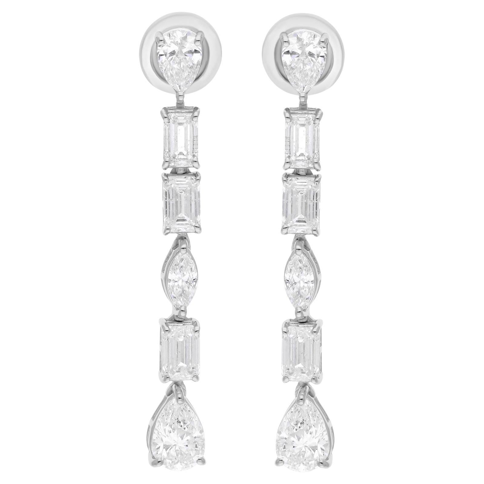 3,95 quilates SI Claridad HI Color Pendientes de diamantes multiforma Oro blanco de 18 quilates