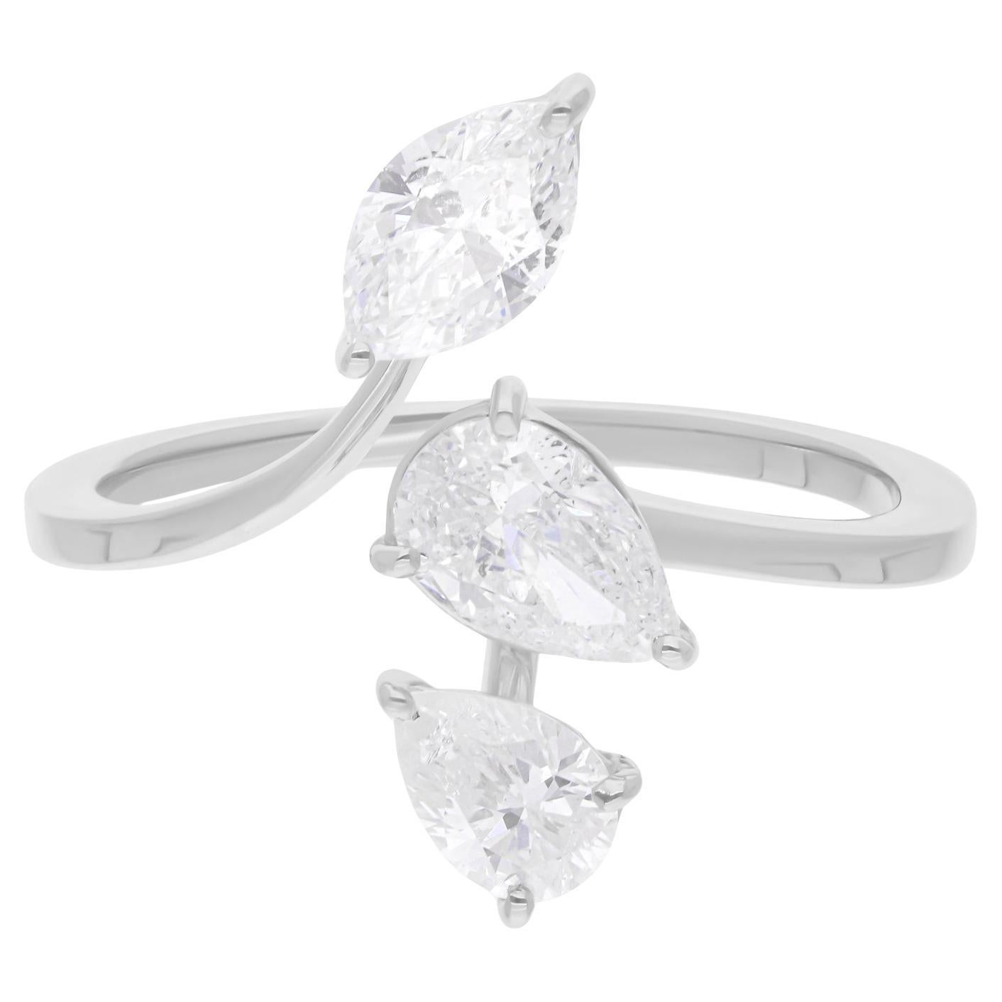 Nature 1.3 Carat SI/H Pear Brilliant Cut Three Diamond Ring 14 Karat White Gold