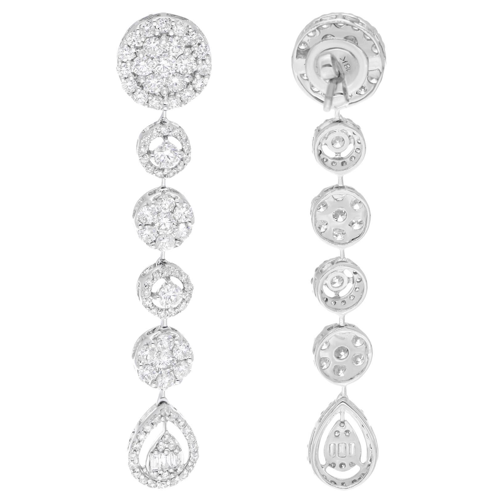 Orecchini a goccia con diamante taglio brillante rotondo da 3,85 carati SI/H Oro bianco 14 carati