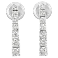 Boucles d
oreilles fines en or blanc 14 carats avec diamants naturels de 0,92 carat de pureté SI et de couleur hi-colore