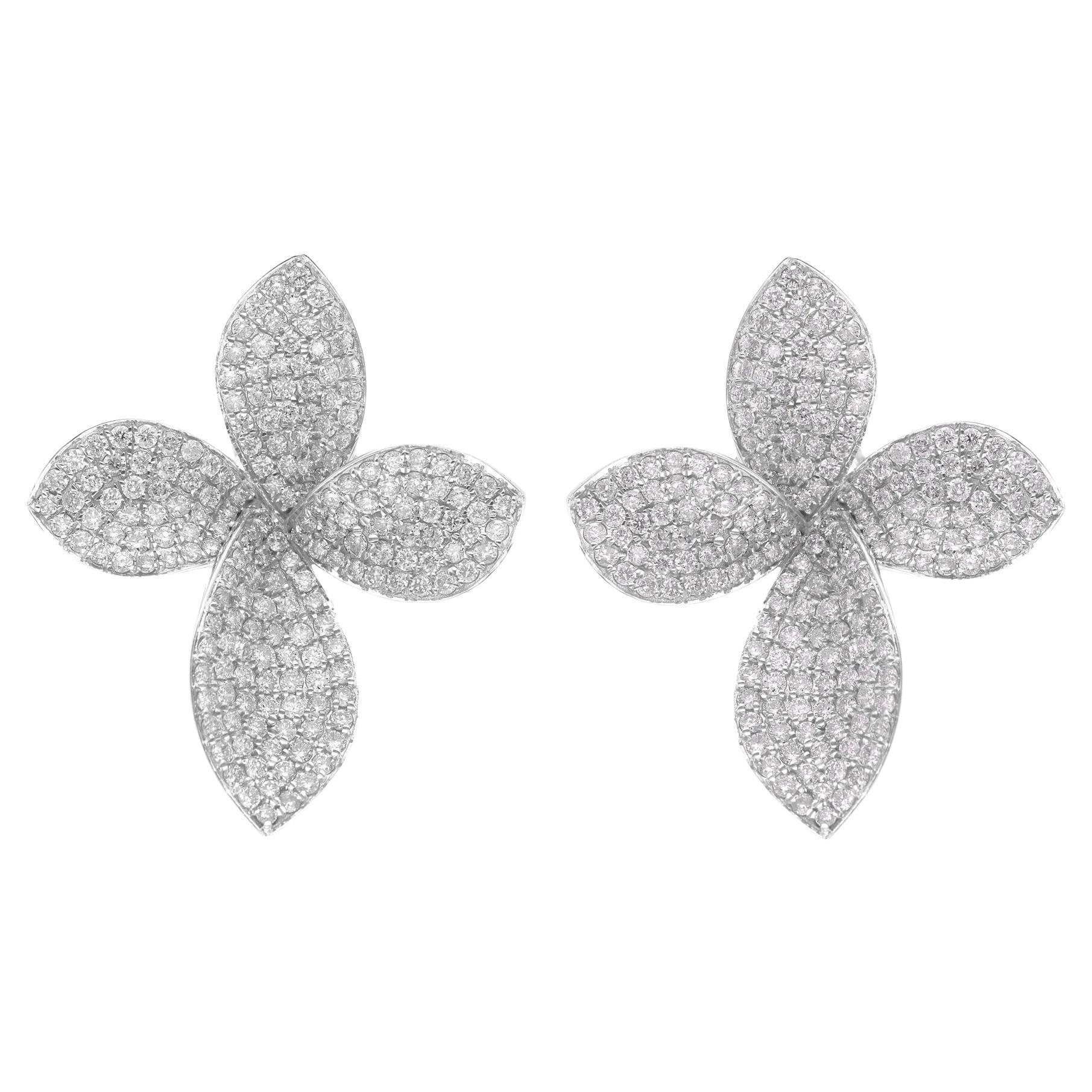 2,55 Karat SI/H Blumenohrringe aus 18 Karat Weißgold mit rundem Diamanten im Brillantschliff