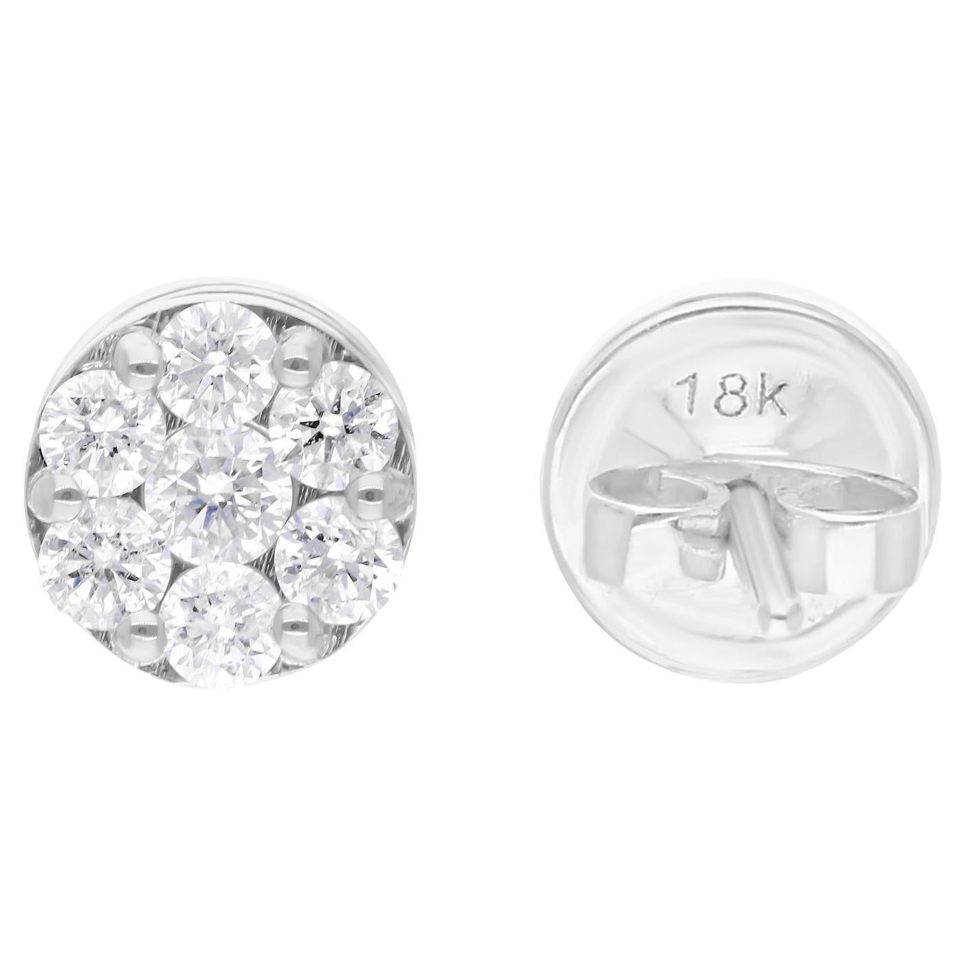 0.77 Carat SI/H Round Brilliant Cut Diamond Stud Earrings 14 Karat White Gold
