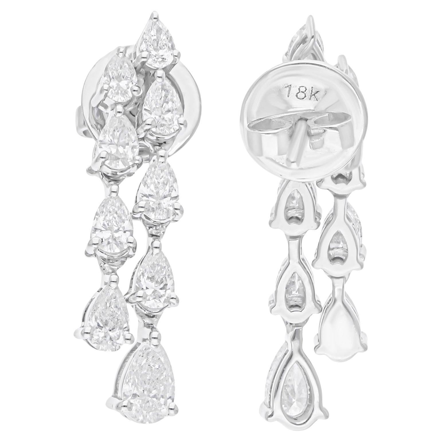 1.60 Carat SI Clarity HI Color Pear Diamond Earrings 18 Karat White Gold Jewelry