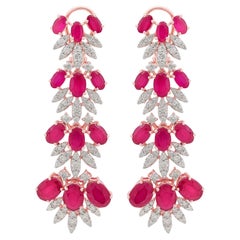 Rote verarbeitete Edelstein Ohrringe Diamant 14 Karat Rose Gold Feiner Schmuck