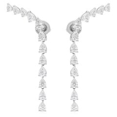Real 4.10 Carat SI/H Pear Brilliant Cut Diamond Earrings 14 Karat White Jewelry