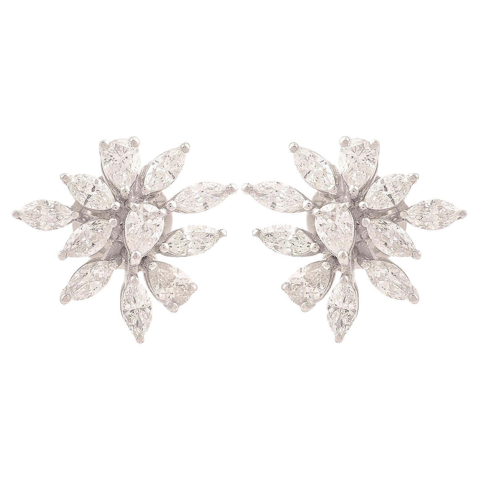 Boucles d
oreilles artisanales en or blanc 14 carats avec diamants taille poire marquise de 1,69 carat