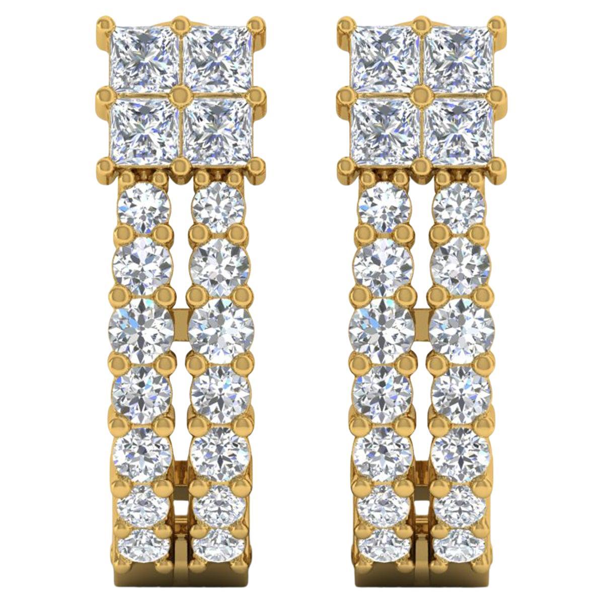 0.94 Carat SI/H Square Round Brilliant Cut Diamond Earrings 18 Karat Yellow Gold en vente