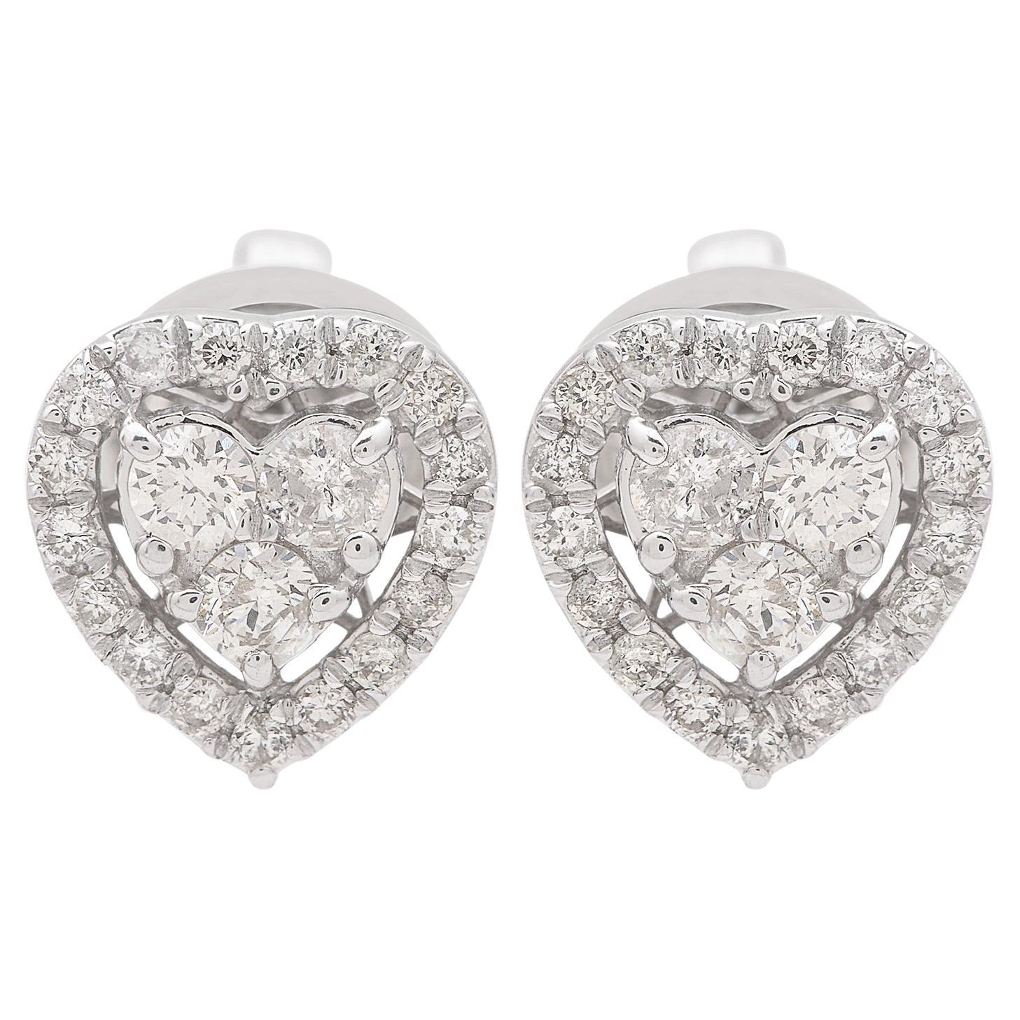 Orecchini a cuore con diamante rotondo naturale da 0,55 carati Gioielli in oro bianco 14 carati